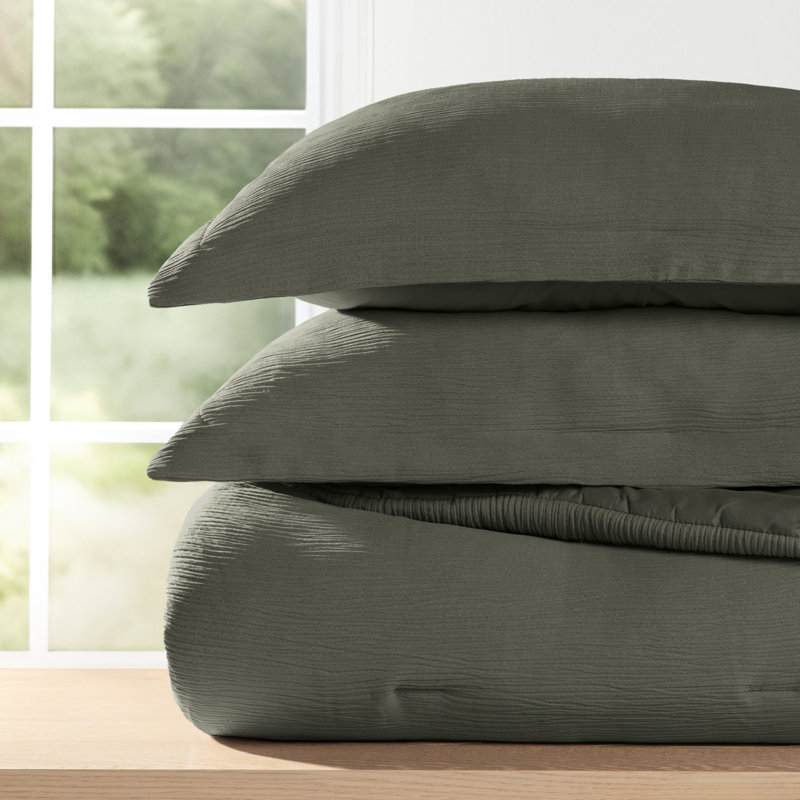 Cloud Gauze Textured Comforter Set, King / Cal-King Comforter + 2 Shams, Olive