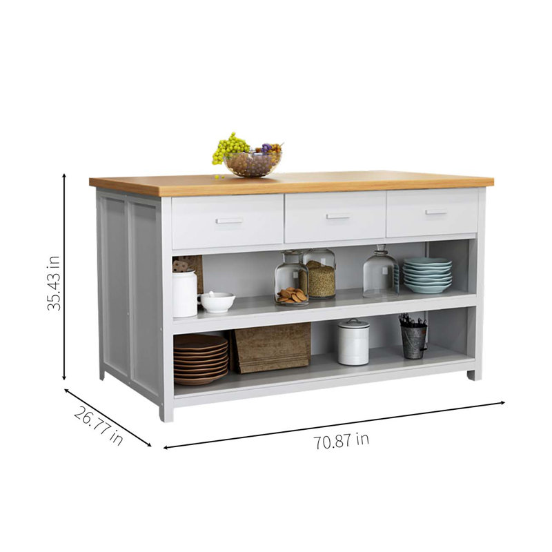 Solid wood kitchen island, open counter