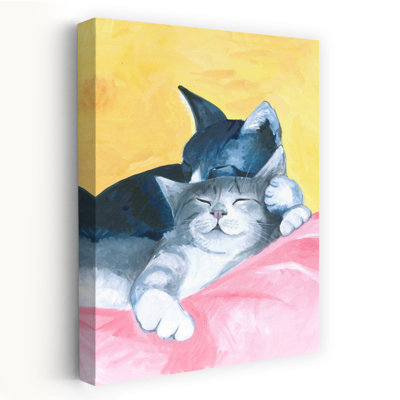 Siesta Cats Abstract Peaceful Serene Abstract Cat Wall Art Print 1 Piece Wrapped Canvas Wall Art