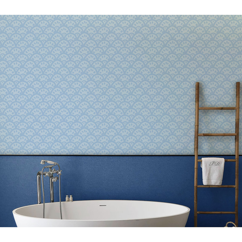 Scallops II 33' L x 20.5" W  Wallpaper Roll, Blue