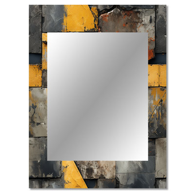 Hedya Industrial Concrete Wall Illusion - Brick  Decorative Mirror, Modern Large Wall Mirror, Printed Metal Art