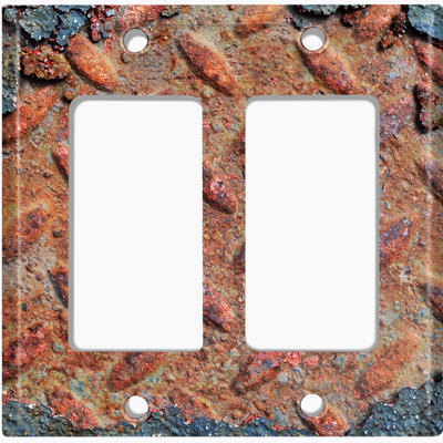 Metal Crosshatch Light Switch Plate Outlet Cover (Metal Crosshatch Rusted 3 Print  - Double Rocker)