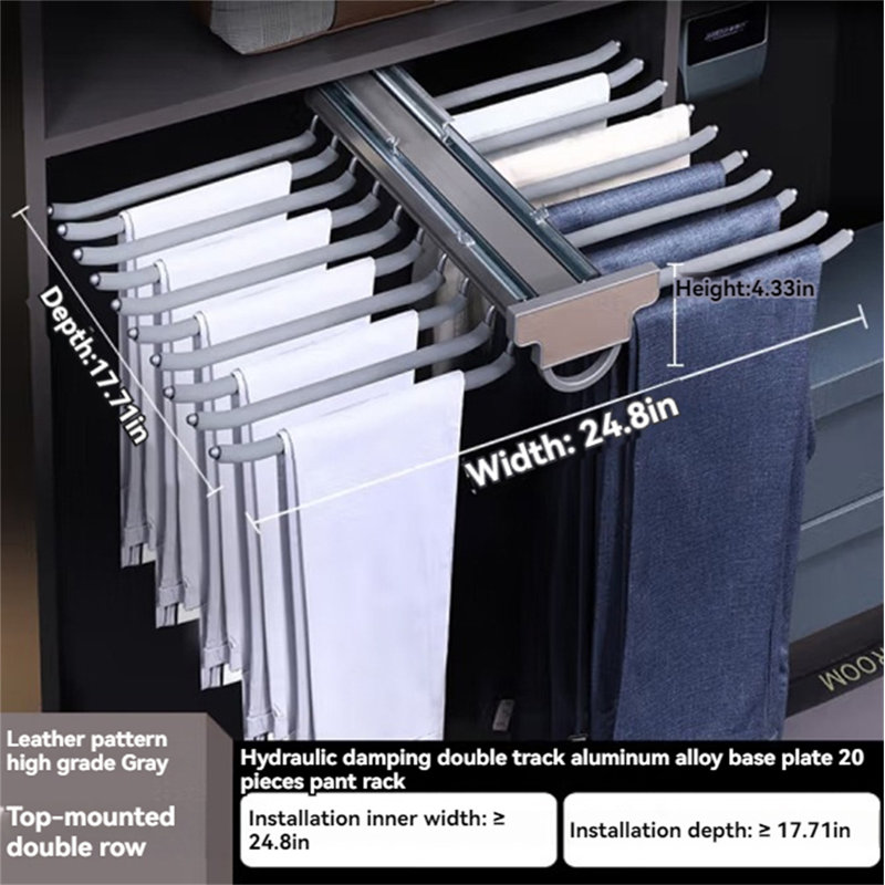 Maxhold Dual-Row Pull-Out Pants Rack, Grey