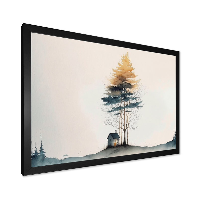 «Blue Watercolor Tree» par A Little Countryhouse I, impression sur toile, H 34 po x l 44 po x P 1,5 po, Cadre photo noir