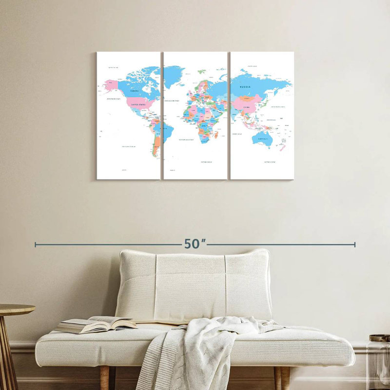 Carte du monde des pays pastel, H 24 po x l 38 po