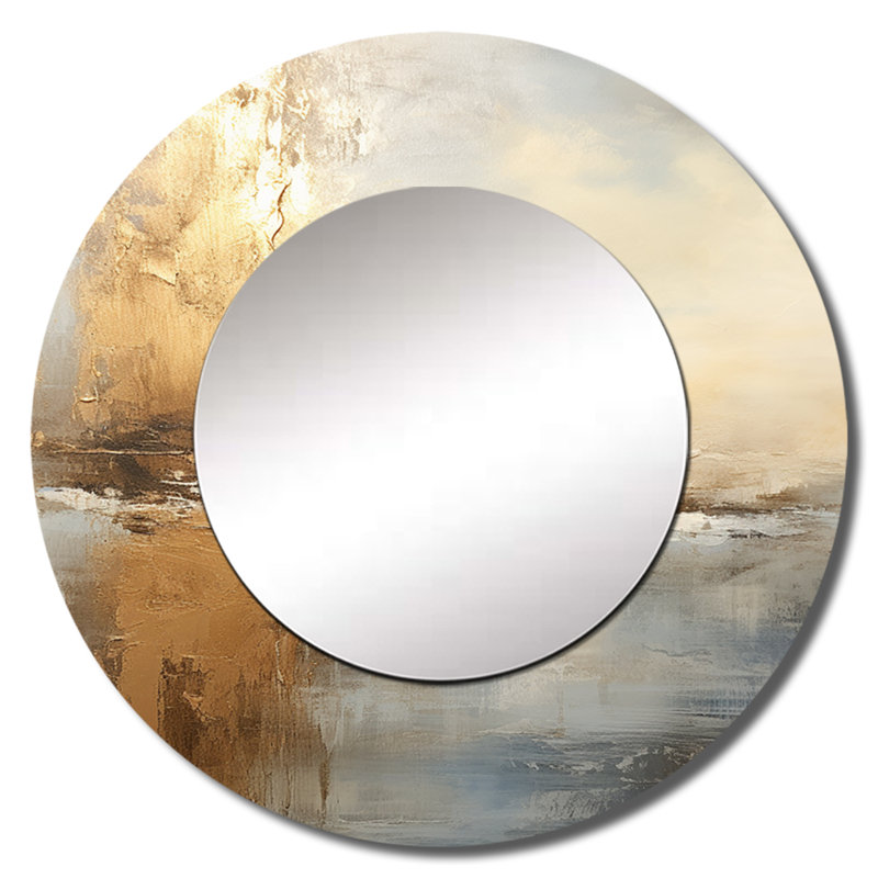 Rhyss moderne bord de mer beige et Gold River I - miroir décoratif océan, grand miroir mural bord de mer, impression sur métal