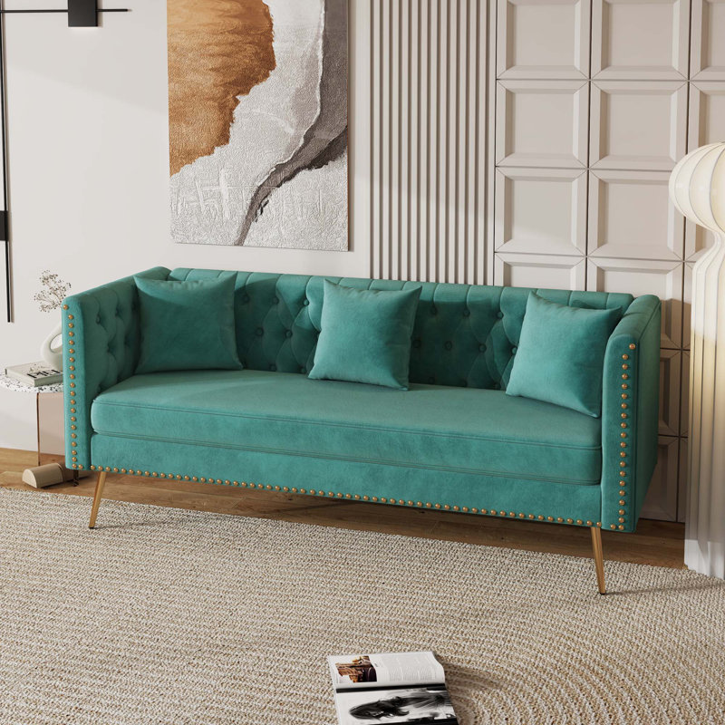 Raequon 77.2'' Velvet Sofa, Teal Velvet