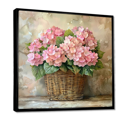 Hortensias dans un panier rétro II - hydrangées, art mural