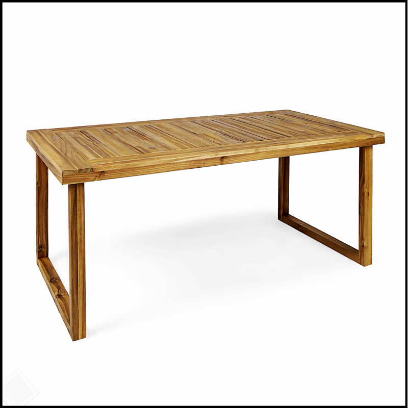 Table de salle à manger d'extérieur en bois d'acacia de 69 pouces avec finition naturelle sablée, durable et résistante aux intempéries pour une utilisation toute l'année
