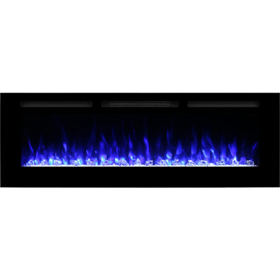 Contemporary 60 Inches Recessed Electric Fireplace for 2 X 6 Stud, 14 Fuel Bed Colors - Realistic 4 Flame Colors, 1500/750 Watt Heater, Thermostat and Timer Set by Remote, Log - Crystal, Black
