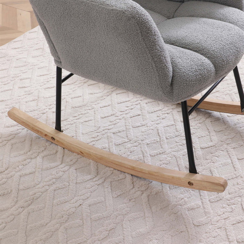 Fauteuil berçant rembourré confortable avec haut dossier et siège rembourré Teddy pour le salon et la chambre à coucher, Gris