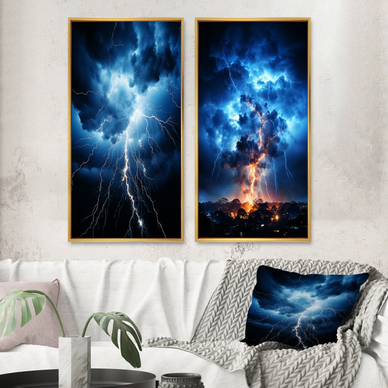 «Lightning Electrifiant Moment» 2 pièces, H 32 po x l 32 po, Encadrement doré