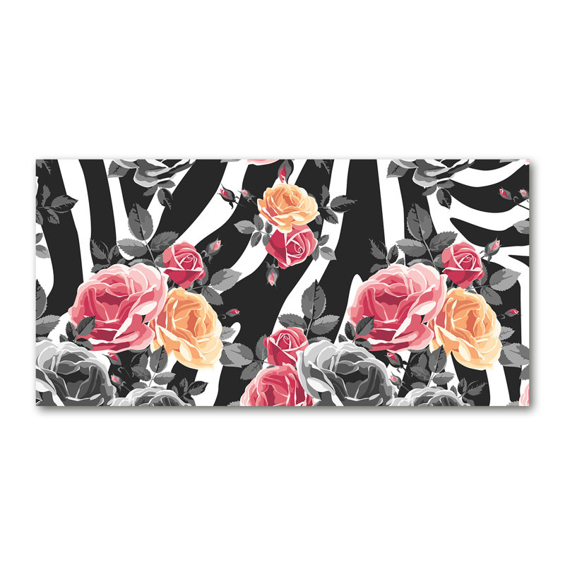Roses In The Zebra Background - No Frame Print on Canvas, 50cm H X 100cm W