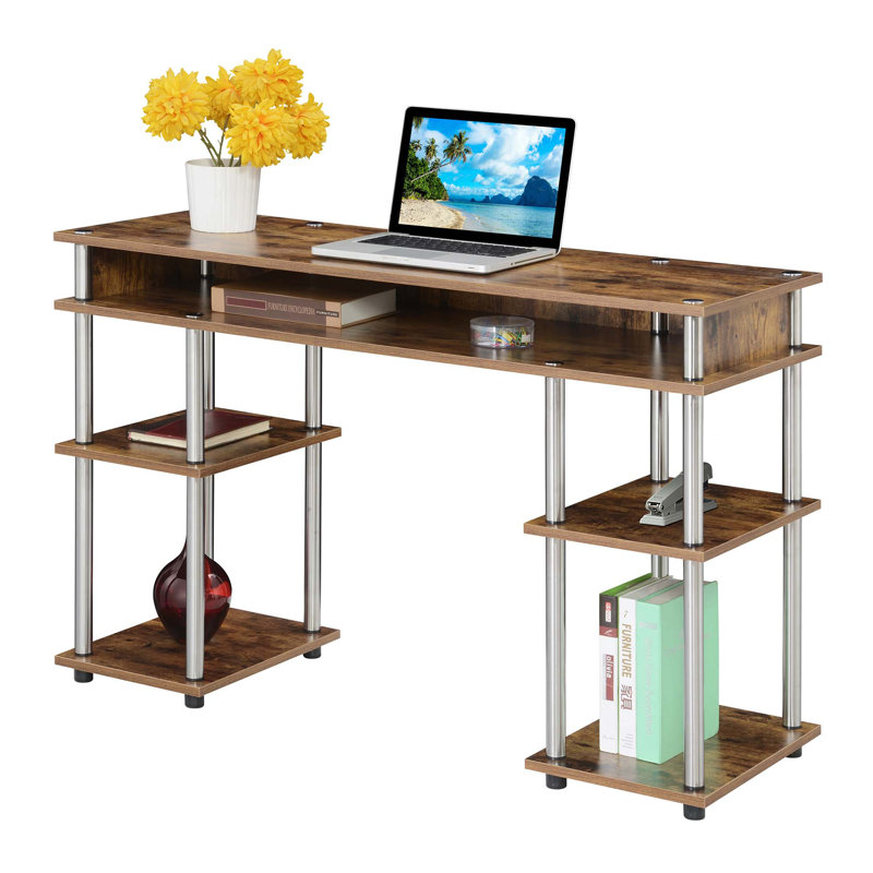 Bureau d'écriture avec tablettes sans outils Edwin, Bois de grange / mâts argent