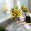 ensemble de 4 bouquet de tournesol artificiel avec fleurs mélangées - 14 "fleurs artificielles pour décoration intérieure, centre de table de ferme, décorations de la Saint-Valentin et de Pâques