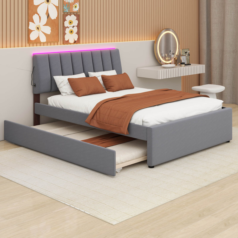 Lit plateforme tapissier Dotta, Double, gris