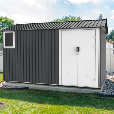 Remise extérieure en métal 8 pi x 12 pi avec base de plancher stable et évents - fenêtre de base gris foncé