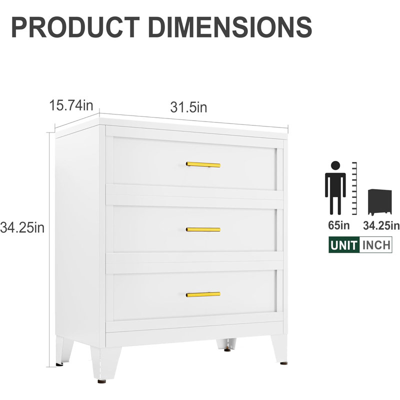 Armoire de rangement pour commode 3 tiroirs WINIOWA, Blanc