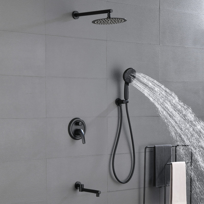 Système de douche mural avec robinet de douche à poignée simple et ensemble de garniture de douche en laiton 12 po avec valve brute