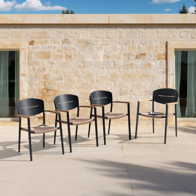 Patio Aluminum Dining Chair Set of 4 with Stackable Design
