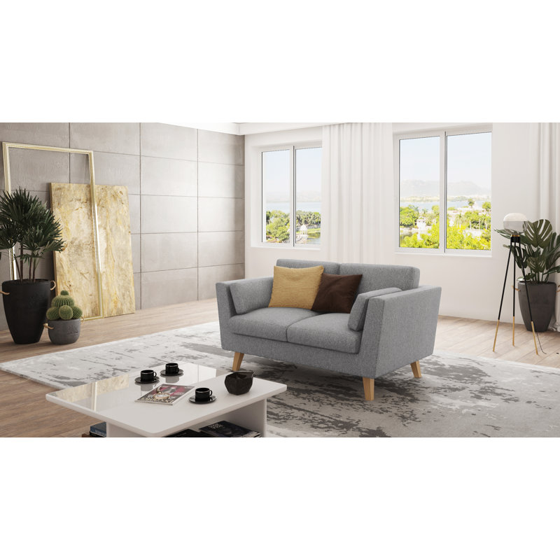 Sofa 2 Seater with Wooden Legs In Scandinavian Style , Grey
