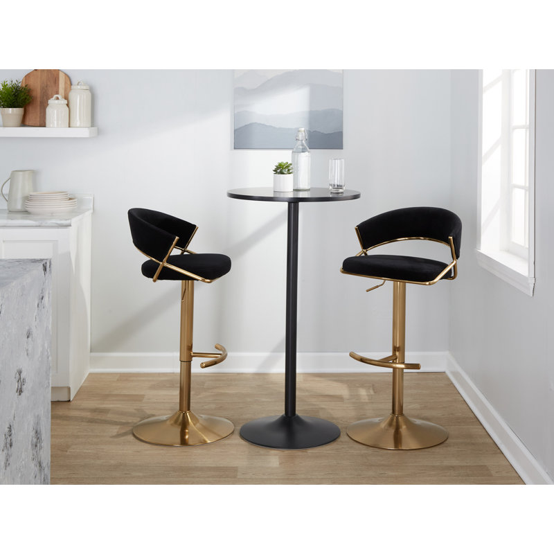 Tabourets de bar réglables avec repose-pieds arrondi Loehr, Blanc, Doré