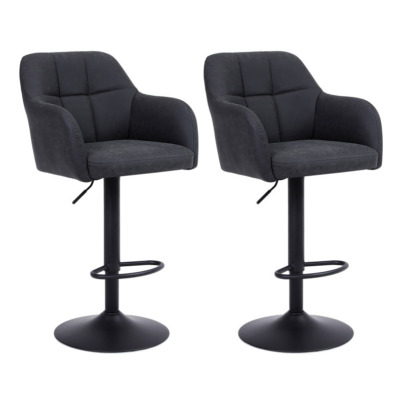 Upholstered Counter Height Stool, 360 Degree Swivel Bar Stool with Arms, Black