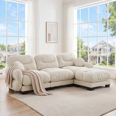 Pleated Modular Sectional Sofa, Chenille Cloud Couch with L-Shaped Chaise & Ottoman