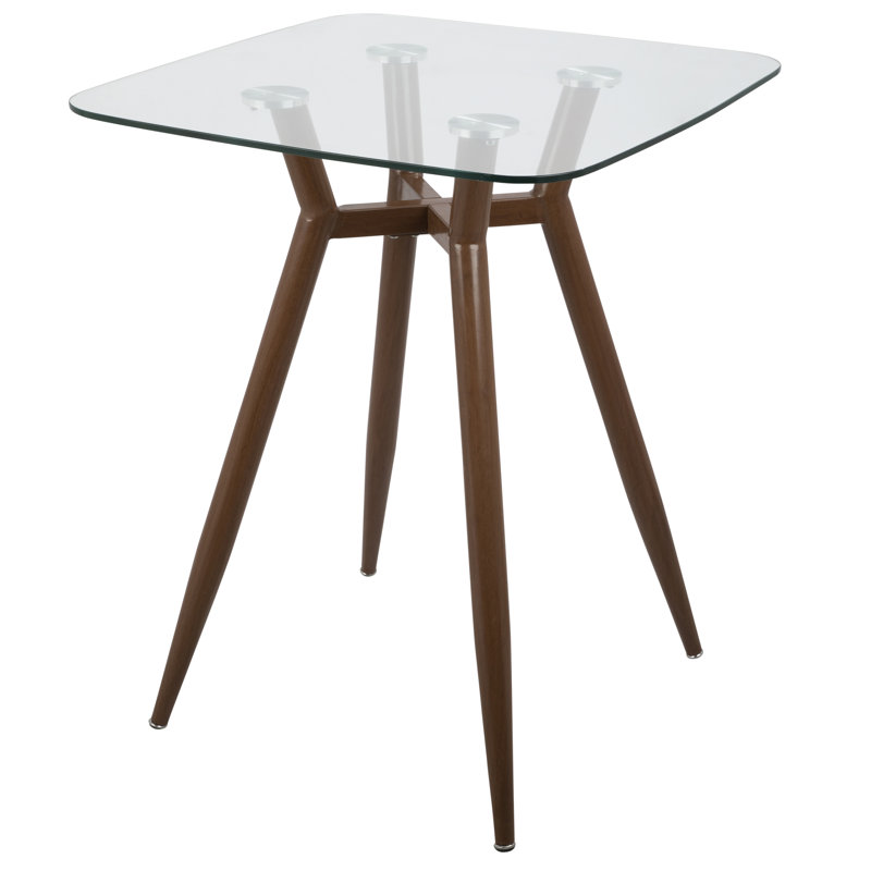 Palermo Glass Top Metal Base Dining Table, Walnut, 30" L x 30" W, Counter Height (36.5" Height)