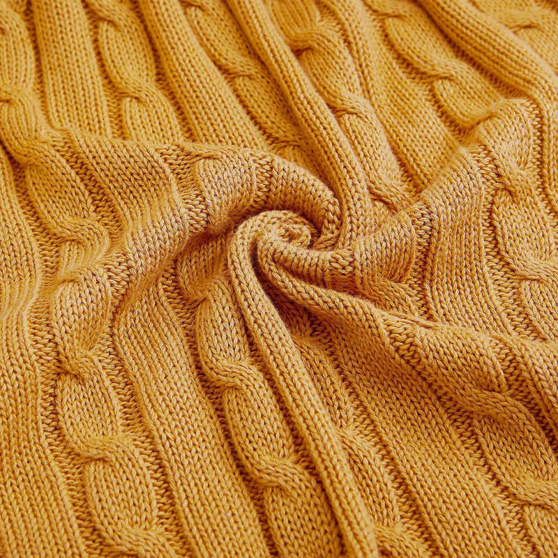 Jeté tricoté, jeté 100% pur coton, lavable à la machine, confortable - NTBAY, Jaune gingembre, L 67 po x l 51 po