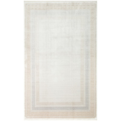 Tapis blanc / beige en viscose rectangulaire tissé à la machine 3 pi 3 po x 6 pi Rafelo
