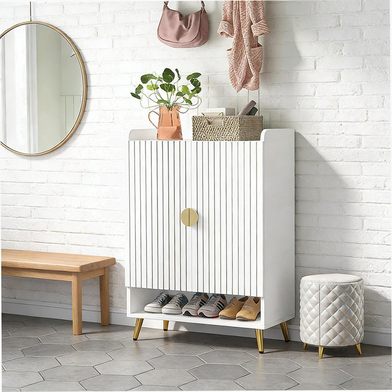 Rangement pour chaussures spacieux, armoire à chaussures de style moderne, Doré / Blanc