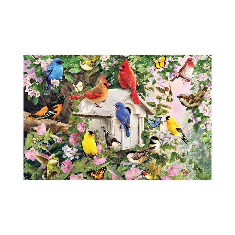 Birds At Birdhouse - Wrapped Canvas Painting, 101.6 cm H x 66.04 cm W x 3.175 cm D