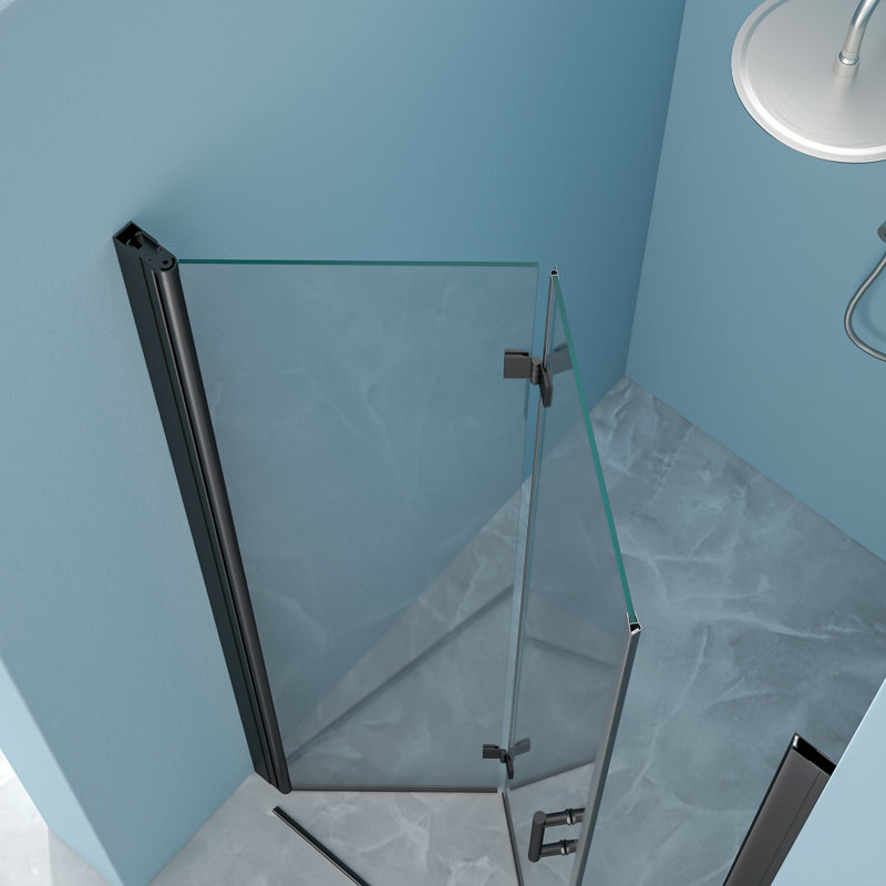 Porte de douche pliante sans cadre avec verre trempé l 30 po x H 72 po, 1/4 po (6 mm), Noir mat