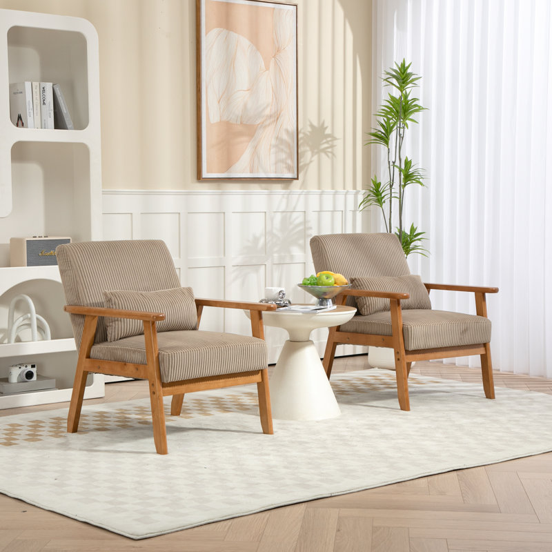 Chaise d'appoint rembourrée en tissu Shaleya, Velours côtelé chameau