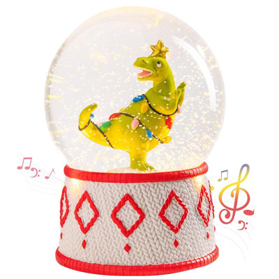 Boule à neige de Noël avec lumières DEL, dinosaure, décor festif pour les enfants et les amoureux des dinosaures, idéal pour les cadeaux de Noël et la décoration intérieure, décoration de Noël