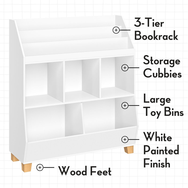 White Wooden Kids Toy Organizer with Cubby Storage