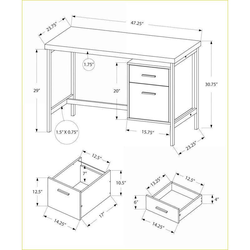 Bureaux, bureau d'ordinateur moderne 48 po avec tiroirs de rangement, configuration gauche / droite réversible | Noir | Panneau de particules