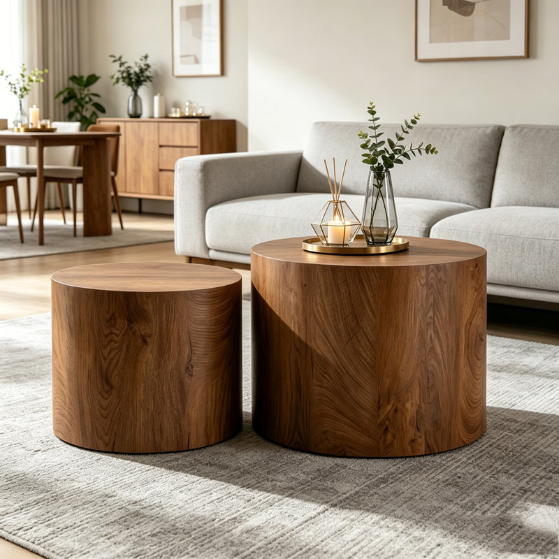 Ensemble de tables basses Nesting, Brun, bois