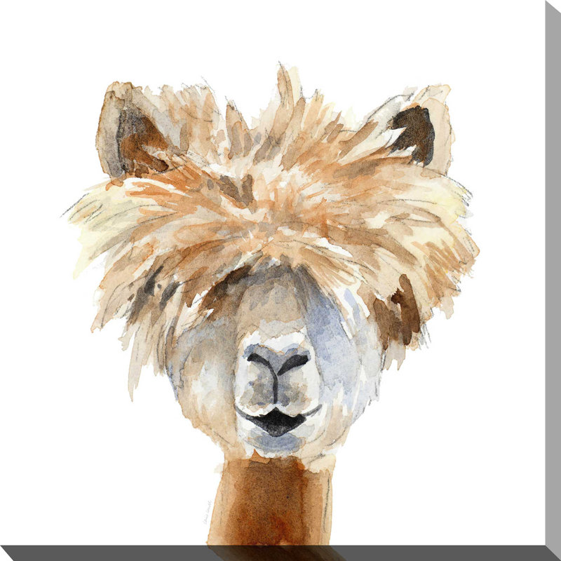 «Llama with Bangs», reproduction de peinture à l'aquarelle, H 18 po x l 18 po x P 1 po, Toile tendue