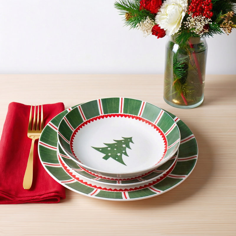 Christmas 12 Piece Stoneware Dinnerware Sets, Service for 4