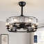 Ventilateur de plafond en cristal 24,8 po avec lustre suspendu rétro pour salle à manger de ferme noir