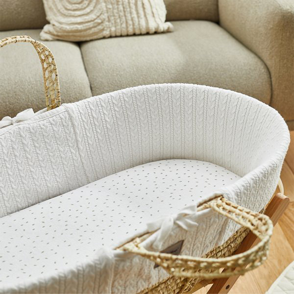 Linen Blend Fitted Moses Basket Fitted Sheet, White
