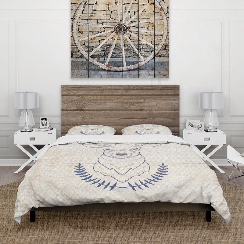 Deer Wild and Beautiful - Ensemble de housse de couette animaux - Microfibre de polyester, Bleu/blanc