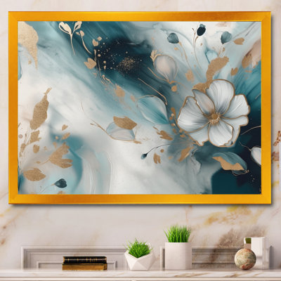 «Blue and Gold Exploration Floral Forms II», reproduction sur toile florale abstraite