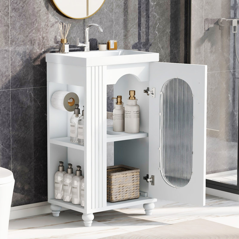 Meuble-lavabo de 20 po avec lavabo en céramique, porte et armoire de rangement