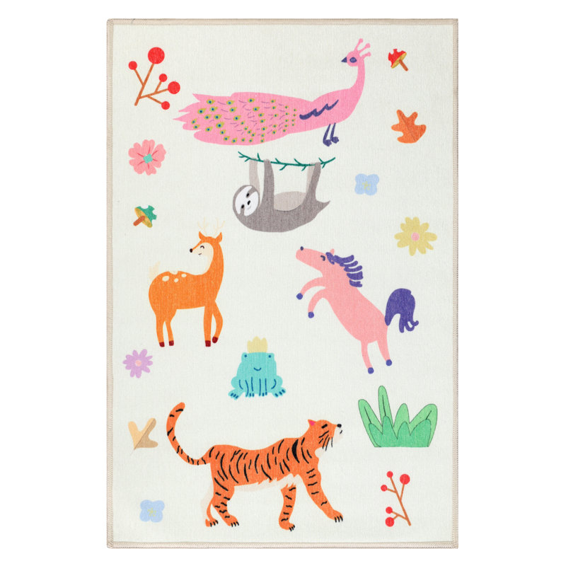 Tapis antidérapant lavable pour chambre d'enfant Animal Safari, Rectangle 2 pi x 3 pi
