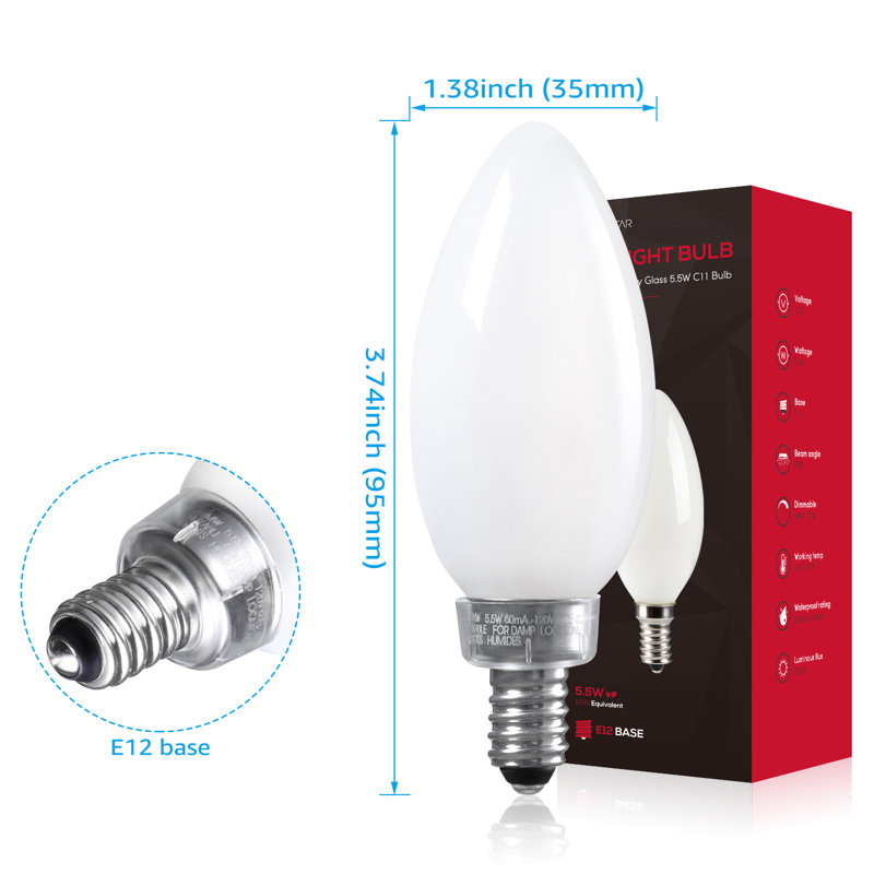 5,5 W (60 W équivalent), DEL C11, ampoule à intensité variable, culot E12 / candélabre, blanc laiteux, 2700 Kelvins