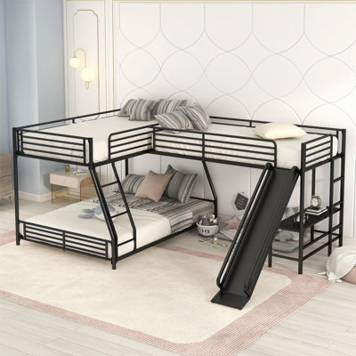 L-Shaped Bed With Built-In Desk And Slide