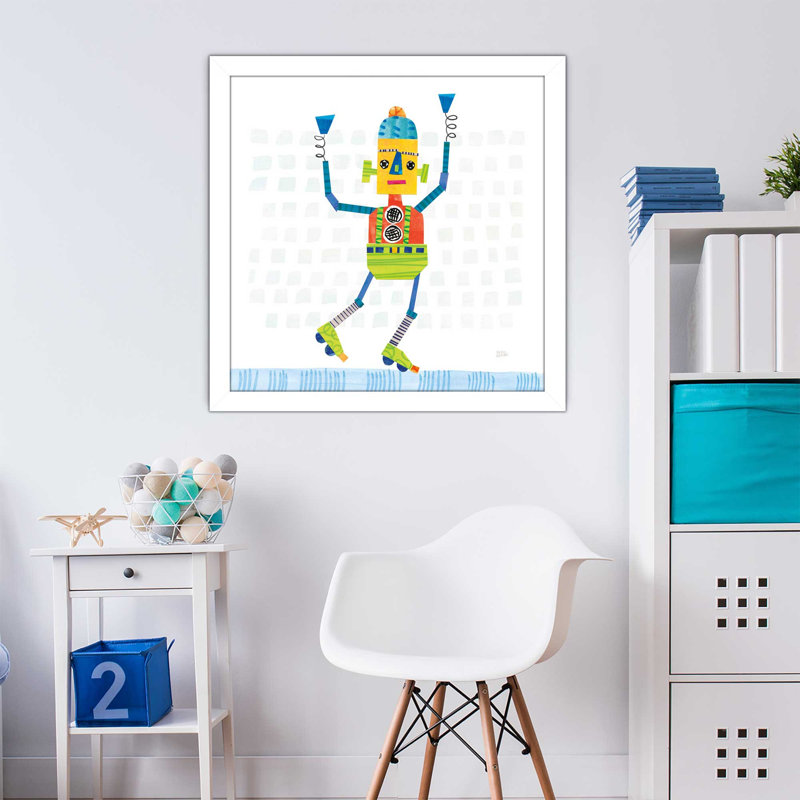 «Robot Party I on Squares», impression, H 21,5 po x l 21,5 po x P 0,75 po, Cadre blanc